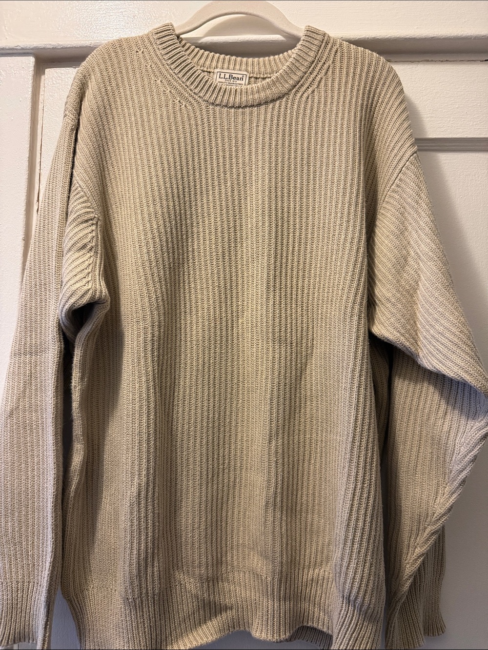 L.L. Bean Men's Crewneck Ribbed Sweater in Light Tan